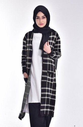 Triko Cepli Hırka 7611-14 Siyah Bej