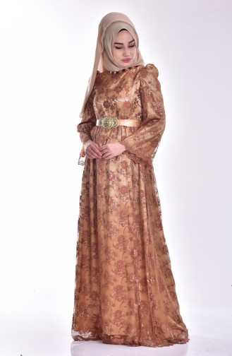 Brown Hijab Evening Dress 0013-01