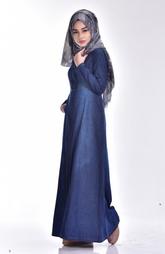 Denim Abaya with Zipper 5132-01 Navy Blue 5132-01