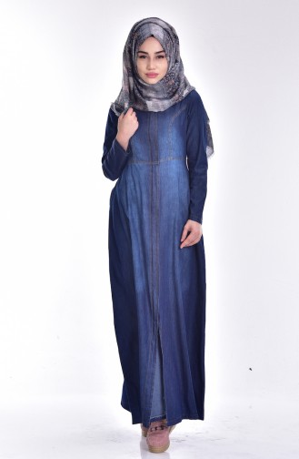 Denim Abaya with Zipper 5132-01 Navy Blue 5132-01