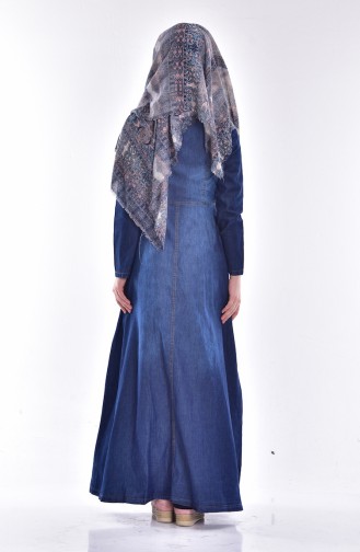 Denim Abaya with Zipper 5132-01 Navy Blue 5132-01