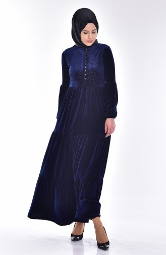 Navy Blue Hijab Dress 1529-04