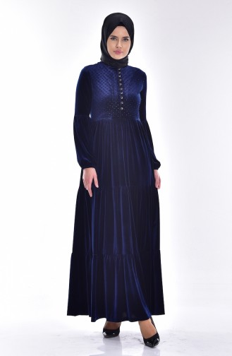 Navy Blue Hijab Dress 1529-04