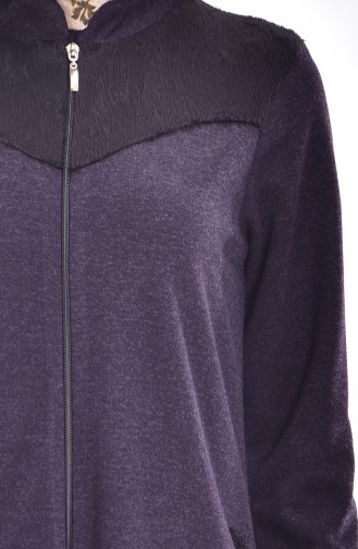 Fur Detailed Abaya 0009-03 Purple 0009-04
