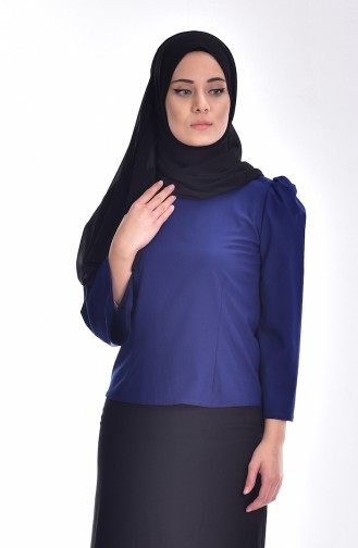 Blouse Détail Plissée 0028-02 Bleu Roi 0028-02