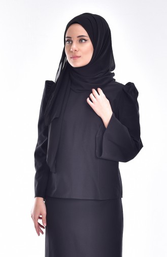 Blouse Détail Plissée 0028-03 Noir 0028-03