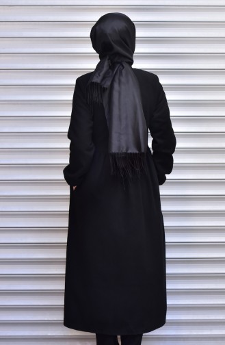 Gizli Düğmeli Kaşe Kaban 0850-02 Siyah