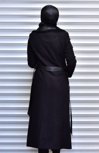 SUKRAN Fur Detailed Long Coat 35797-01 Black 35797-01