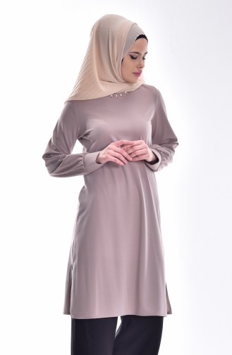 Pearl Detailed Tunic 4043-04 Beige 4043-04
