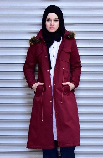 Furry Hooded Coat 7005-01 Claret Red 7005-01