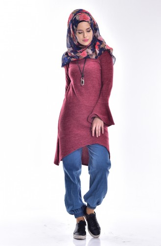 Knitwear Sweater with Necklace 4051-02 Claret Red 4051-02