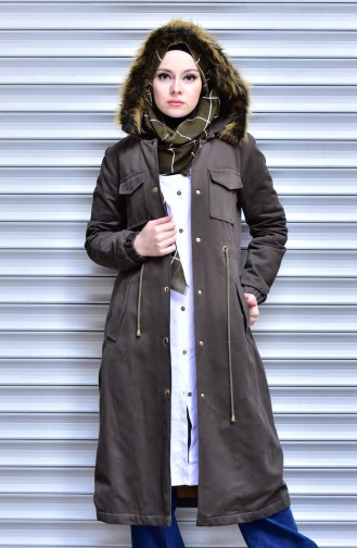 Mantel mit Pelzenkapuzen 7005-04 Khaki 7005-04