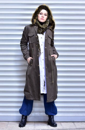 Furry Hooded Coat 7005-04 Khaki 7005-04