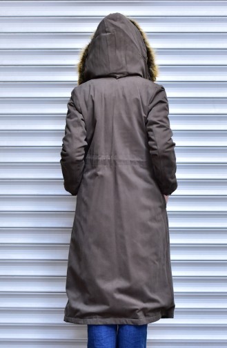 Furry Hooded Coat 7005-04 Khaki 7005-04
