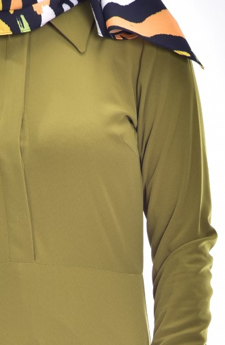 Büzgülü Elbise 0005-01 Haki Yeşil