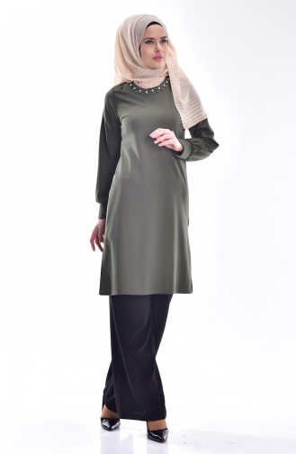 Pearl Detailed Tunic 4043-02 Khaki 4043-02