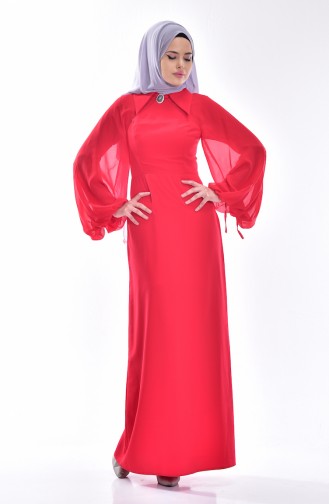 Kleid mit Brosche 0023-01 Rot 0023-01