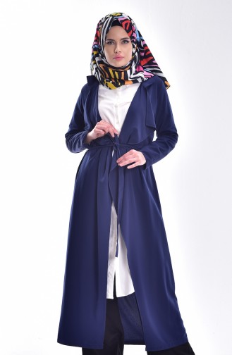 Coat with Belt 1196-01 Navy Blue 1196-01