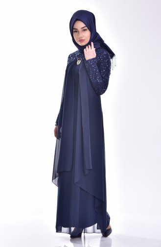 Dunkelblau Hijab-Abendkleider 52651-03