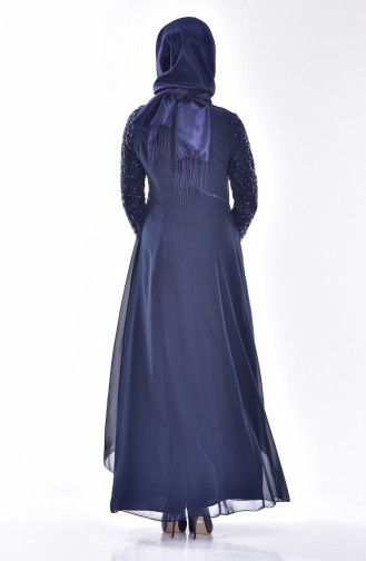 Navy Blue Hijab Evening Dress 52651-03