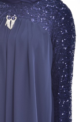 Navy Blue Hijab Evening Dress 52651-03