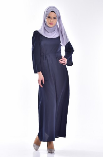 Dress with Belt 0032-07 Navy Blue 0032-07