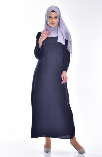 Dress with Belt 0032-07 Navy Blue 0032-07