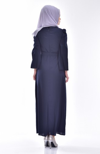 Dress with Belt 0032-07 Navy Blue 0032-07