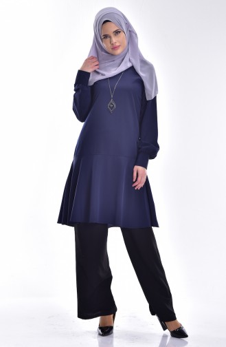 Kolyeli Tunik 4033-01 Lacivert