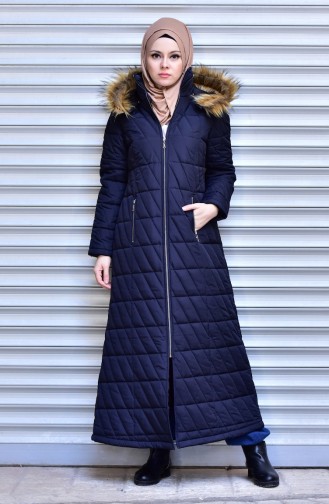 Capitone Coat with Zipper 5053-05 Dark Navy Blue 5053-05