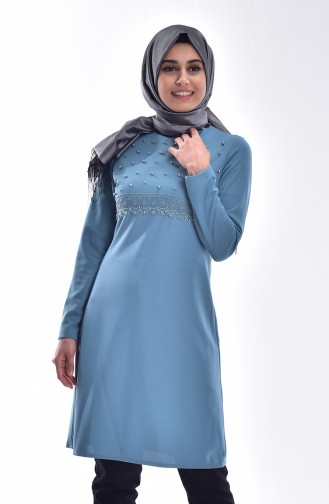 Tunic with Pearls in Front 4148-04 Aqua Green 4148-04