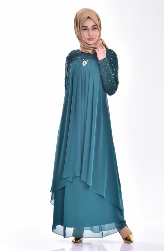 Green Hijab Evening Dress 52651-04