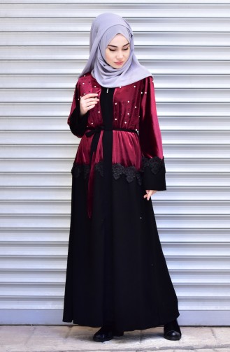 Abaya mit Perlen 7710-04 Weinrot 7710-04