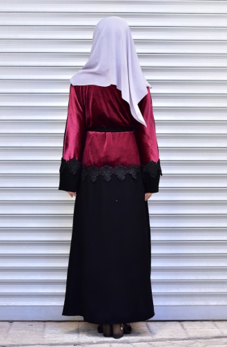 Abaya with Belt and Pearls 7710-04 Claret Red 7710-04