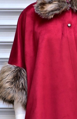 Furry Neck Suede Poncho 1848-05 Claret Red 1848-05