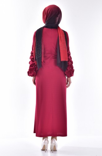 Robe Hijab Manches Balon 3225-02 Bordeaux 3225-02