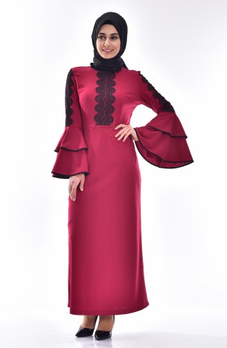Claret Red Hijab Dress 3261-04
