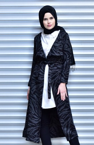 Coat with Belt 18161-06 Black Grey 18161-06