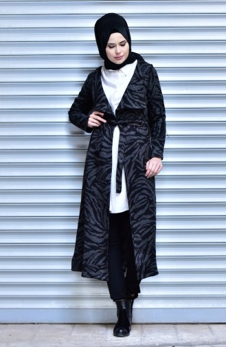 Coat with Belt 18161-06 Black Grey 18161-06