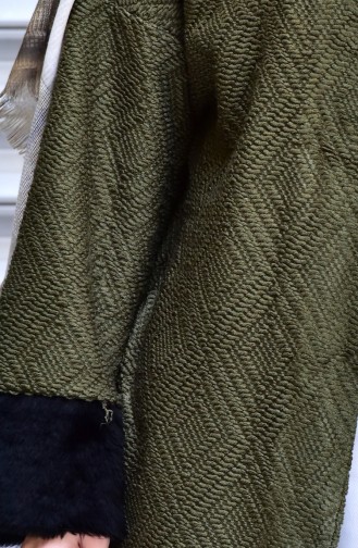 Furry Sleeve Coat with Pockets 4577-01 Khaki 4577-01