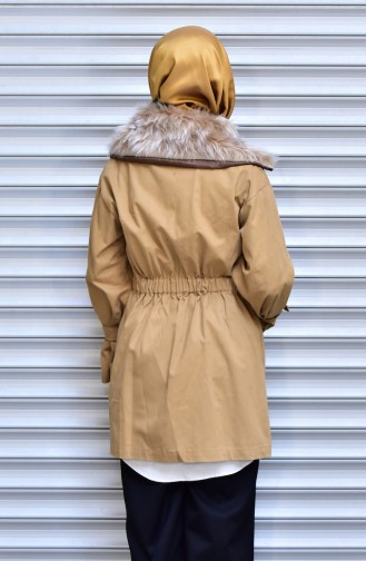 Furry Collar Coat with Zipper 4569-02 Dark Cream 4569-02