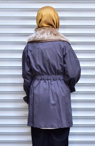 Furry Collar Coat with Zipper 4569-03 Grey 4569-03