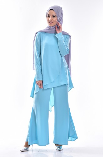 Ensemble Deux Pieces Tunique Pantalon 1074-01 Bleu Menthe 1074-01