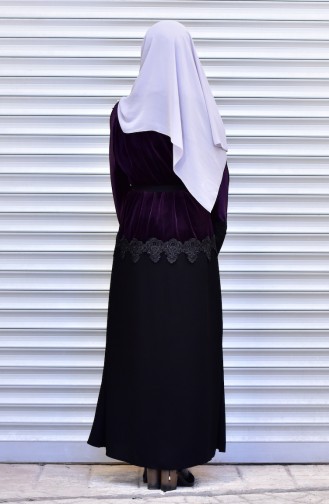 Abaya with Belt and Pearls 7710-02 Purple 7710-02