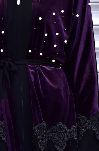 Abaya with Belt and Pearls 7710-02 Purple 7710-02