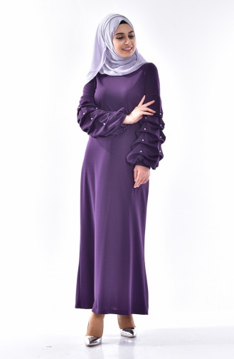 Pearl Balloon Sleeves Hijab Dress 3225-04 Purple 3225-04