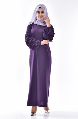 Pearl Balloon Sleeves Hijab Dress 3225-04 Purple 3225-04