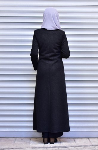 Abaya mit Leder Details 2453-04 Schwarz 2453-04