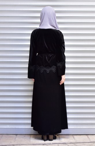 Abaya with Belt and Pearls 7710-05 Black 7710-05