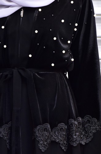 Abaya with Belt and Pearls 7710-05 Black 7710-05